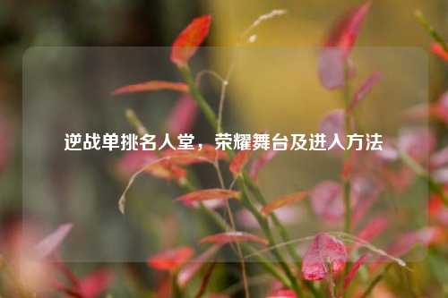 逆战单挑名人堂，荣耀舞台及进入方法