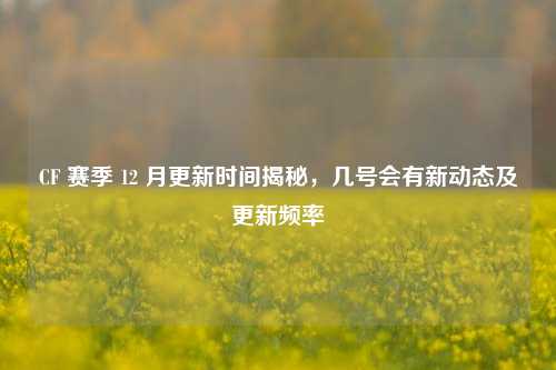 CF 赛季 12 月更新时间揭秘,几号会有新动态及更新频率