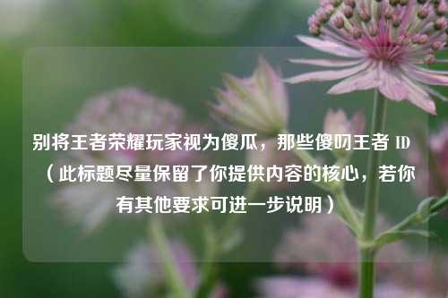 别将王者荣耀玩家视为傻瓜，那些傻叼王者 ID （此标题尽量保留了你提供内容的核心，若你有其他要求可进一步说明）