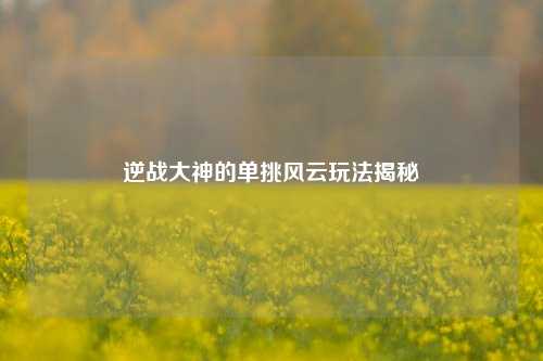 逆战大神的单挑风云玩法揭秘