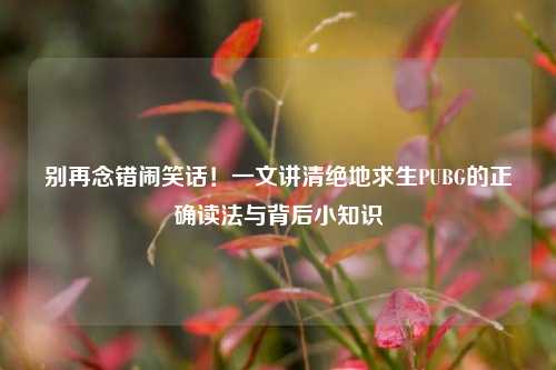 别再念错闹笑话!一文讲清绝地求生PUBG的正确读法与背后小知识