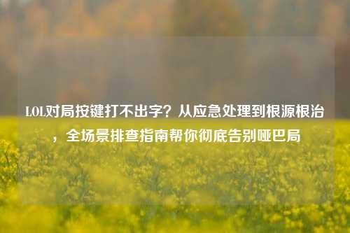 LOL对局按键打不出字?从应急处理到根源根治,全场景排查指南帮你彻底告别哑巴局