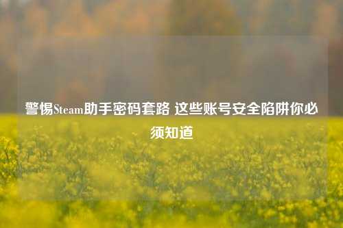 警惕Steam助手密码套路 这些账号安全陷阱你必须知道