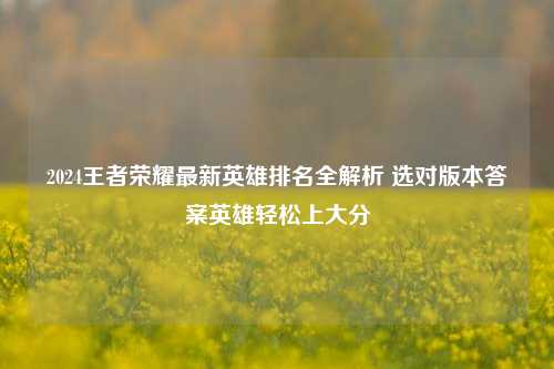 2024王者荣耀最新英雄排名全解析 选对版本答案英雄轻松上大分